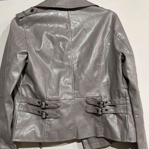 Joujou Gray Faux Leather Biker Moto Woman’s jacket Size Small - Picture 5 of 5